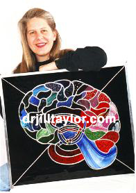 Jill Bolt Taylor with Stained Glass Artwork